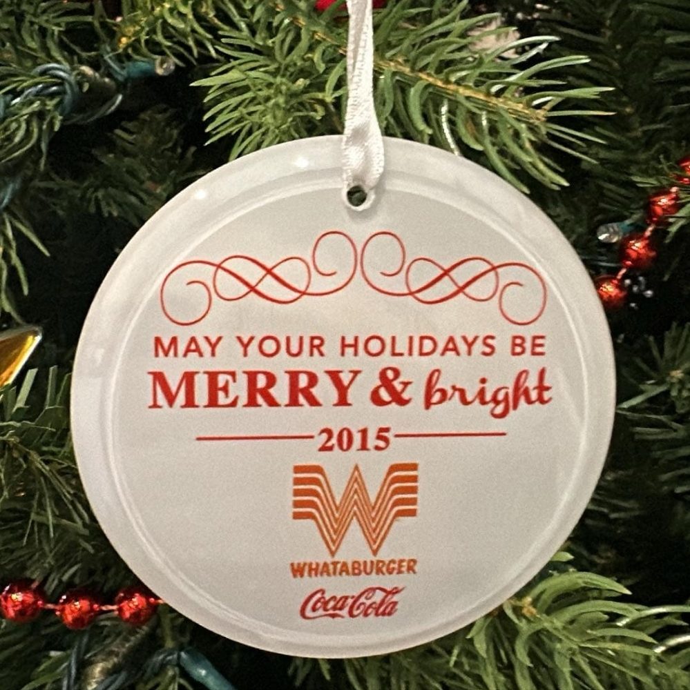 Whataburger 2015 Christmas Ornament Frosted Glass Round White Orange 3.5x3.5